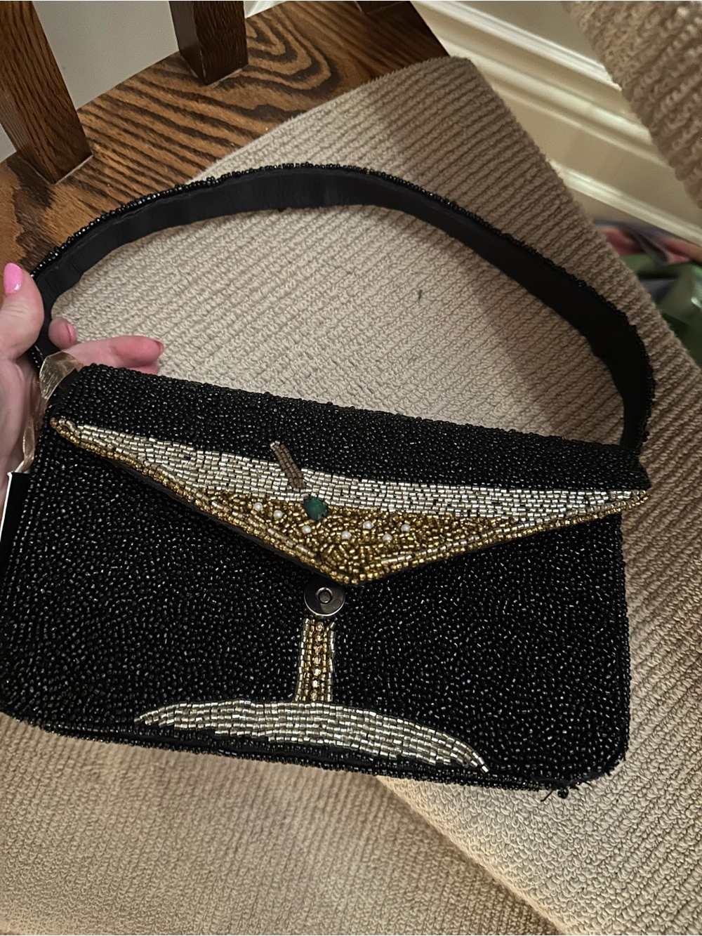 Beaded Black Evening Bag with Gold & Silver Accent martini